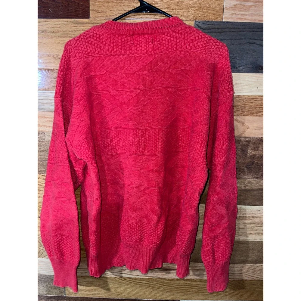 Par Four Mens Large Sweater Red Excellent Textured Knit Diamond Geometric USA